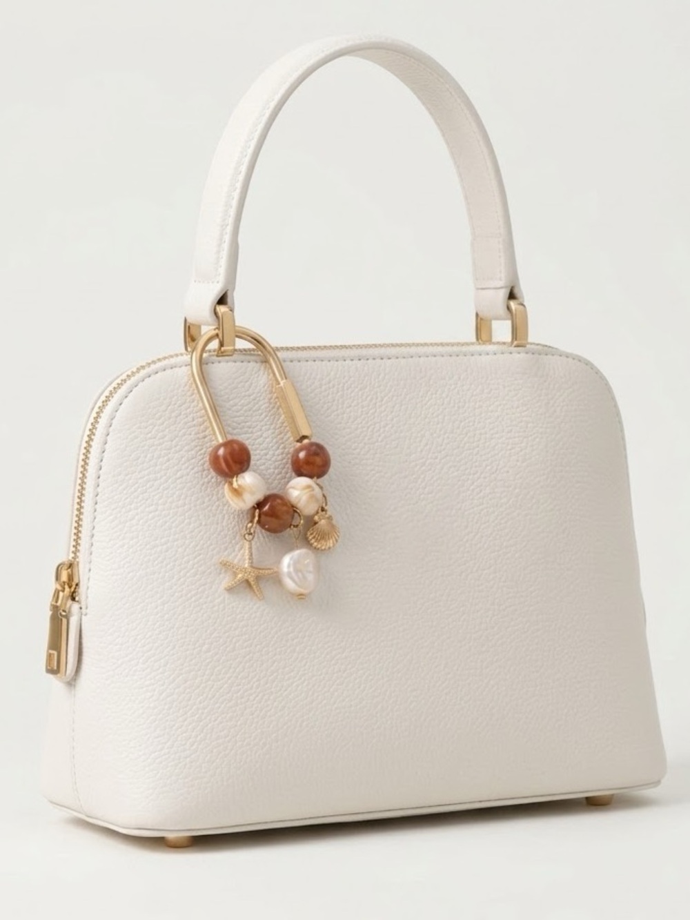 Viral Carabiner Bag Charm Keychain with Starfish & Faux Pearl Charms